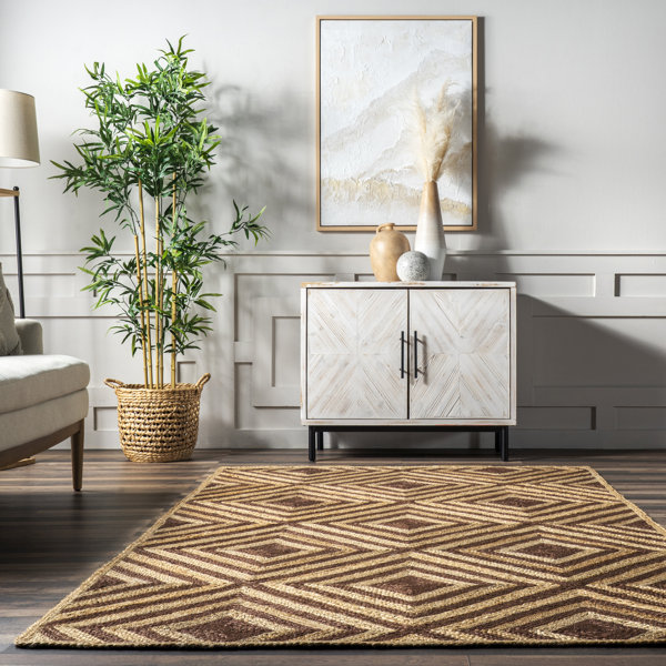 Lauren Liess x Rugs USA Geometric Machine Woven Jute Area Rug in Brown